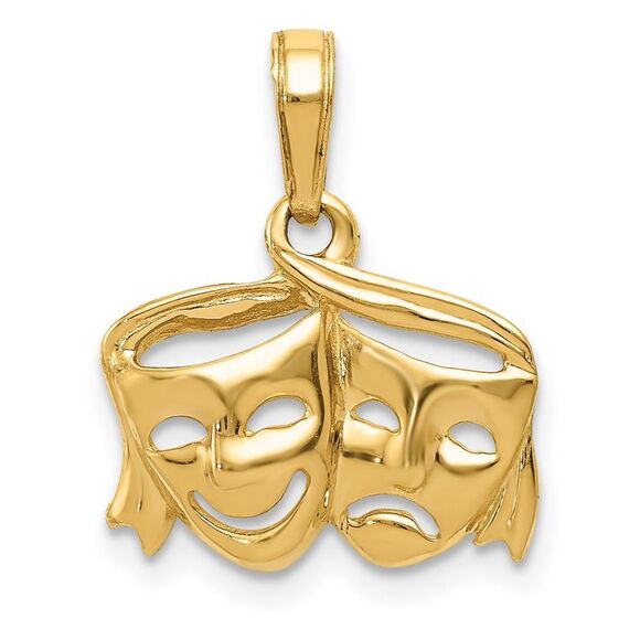 14k Yellow Gold Polished Open-Backed Comedy/Tragedy Pendant